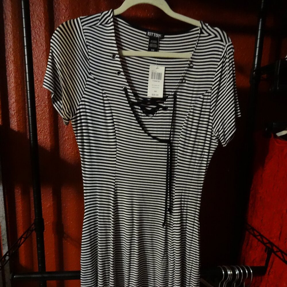 hot topic striped dress small lace up skater